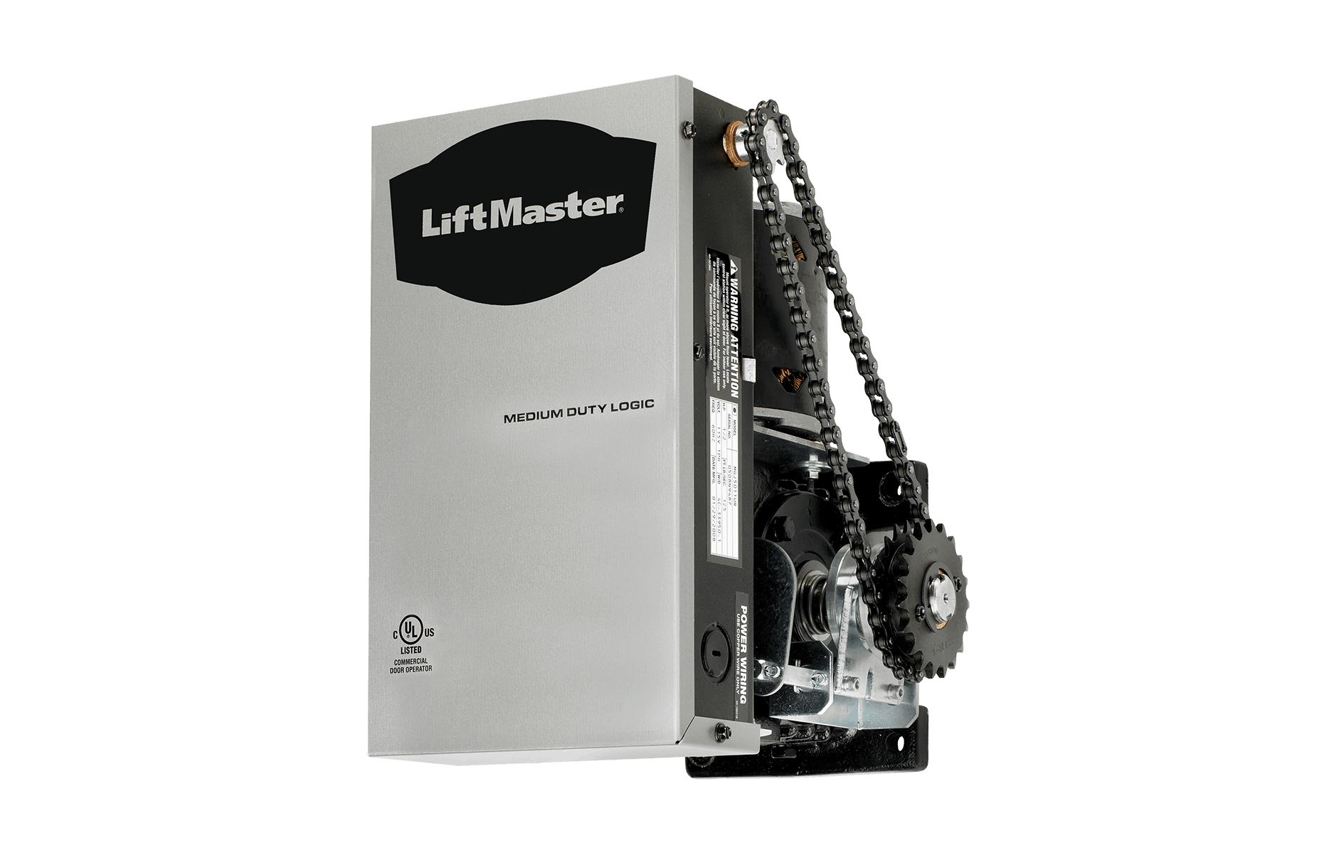 a liftmaster garage door opener with a chain attached to it .