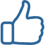 a blue thumbs up icon on a white background .