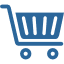a blue shopping cart icon on a white background .