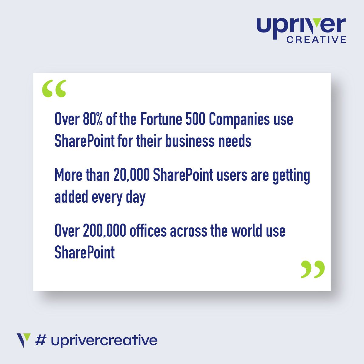 A quote from upriver creative that says over 80 % of the fortune 500 companies use sharepoint for their business needs