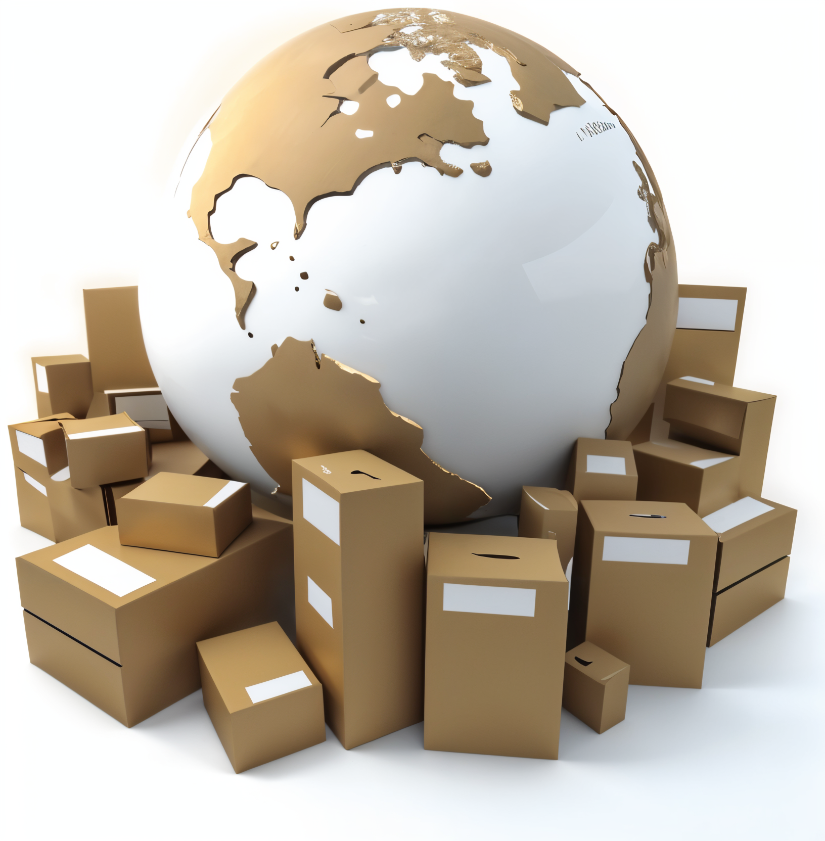 illustrazione del mondo vicino a pile di scatole di cartone