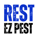 Blue "REST" above black "EZ PEST" text, grunge style, on white background.