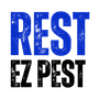 Blue "REST" above black "EZ PEST" text, grunge style, on white background.