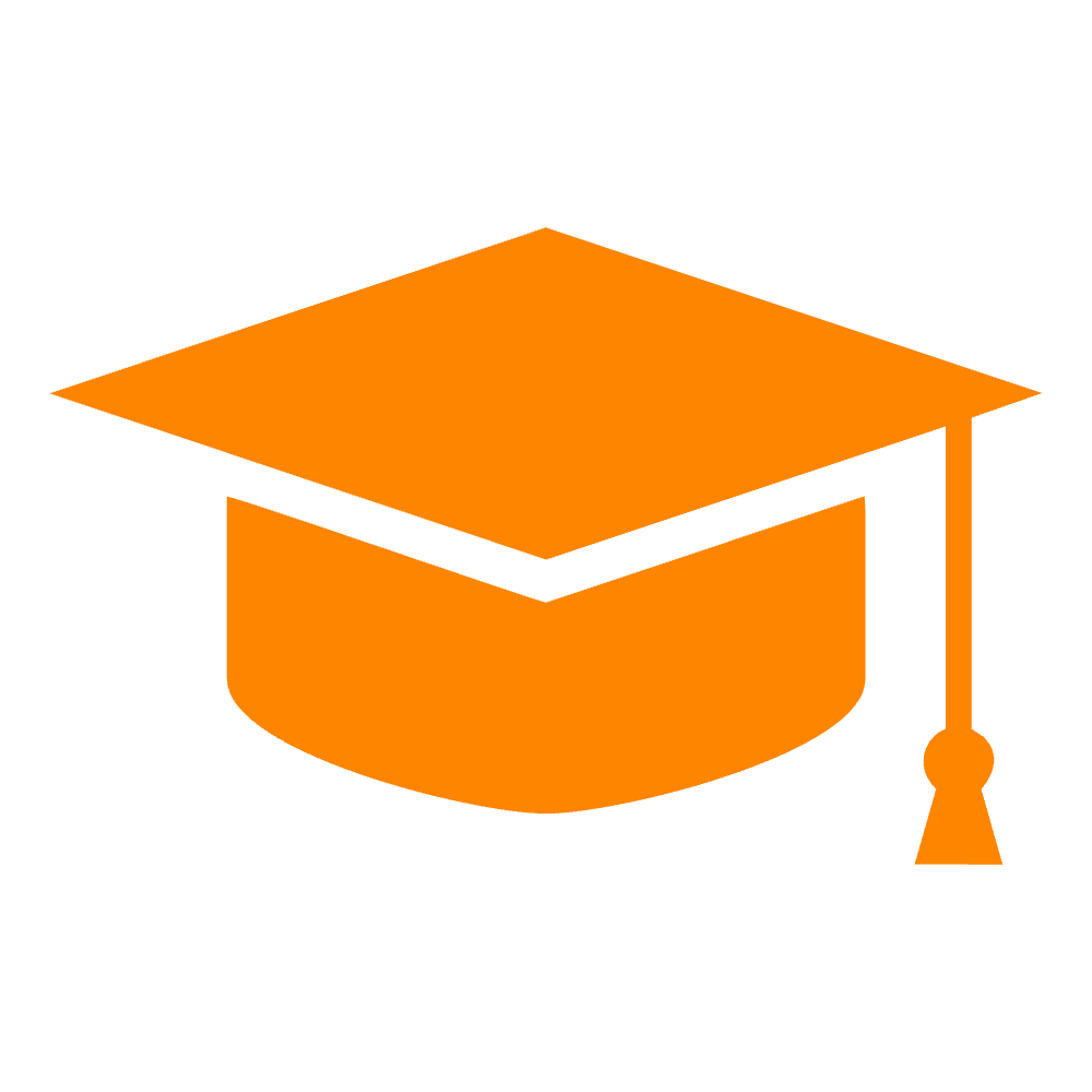 Orange graduation cap with a tassel.