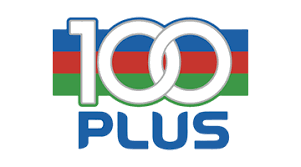 Logo for 100 Plus, a drink brand, featuring the numbers 