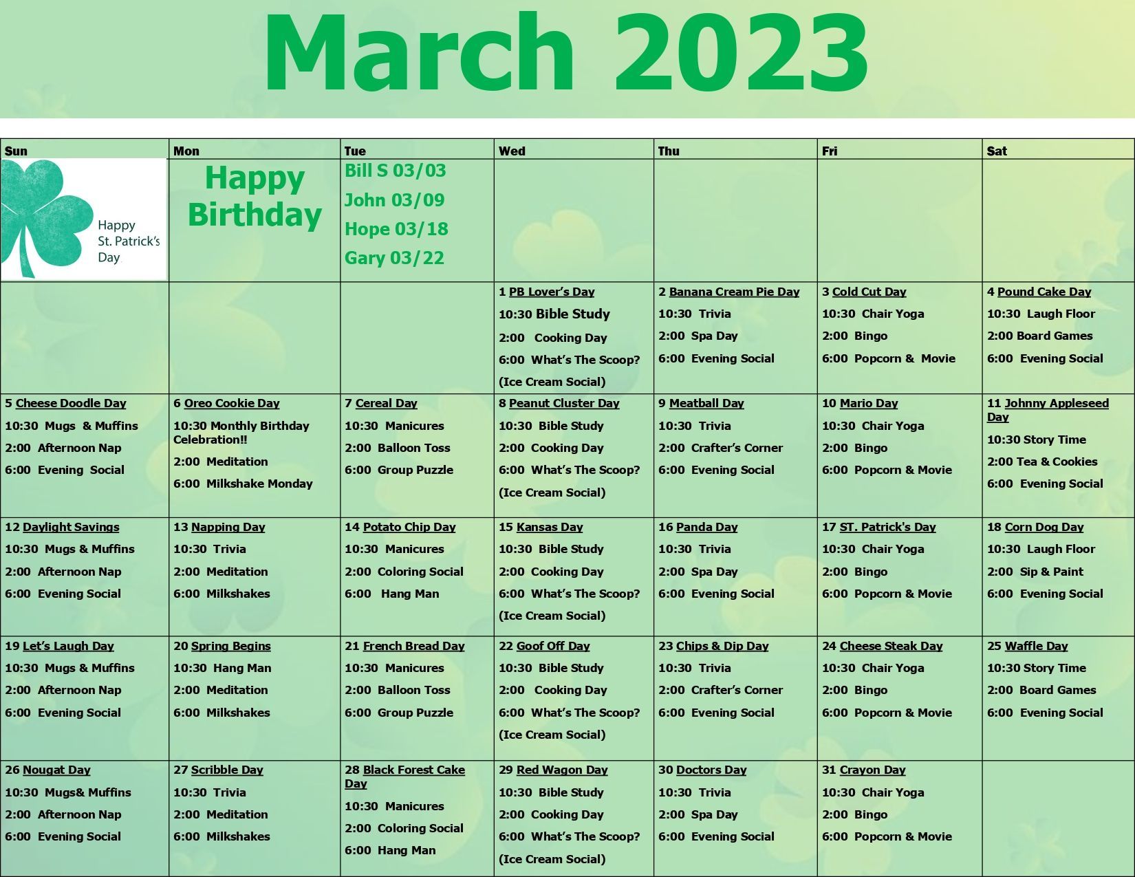 Calendar | Bel Air, MD | Jacob’s Well Assisted Living