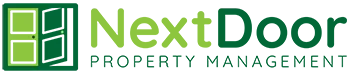 Logo with green doors, "NextDoor Property Management".