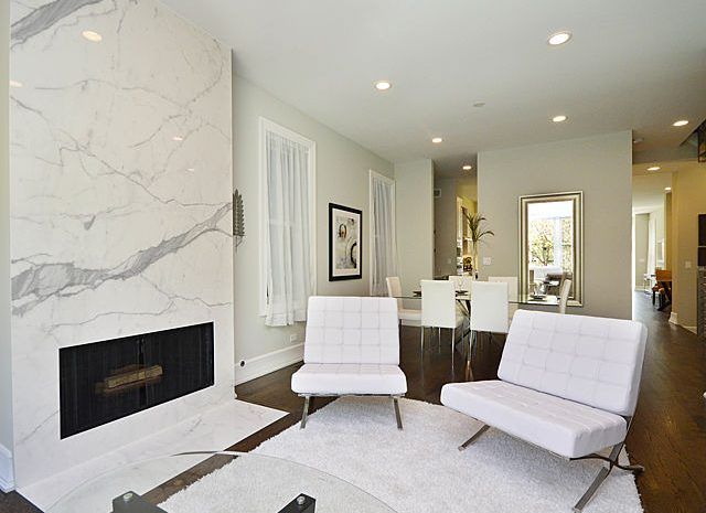 Living room with marble fireplace