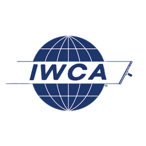 A logo for iwca with a globe and a brush