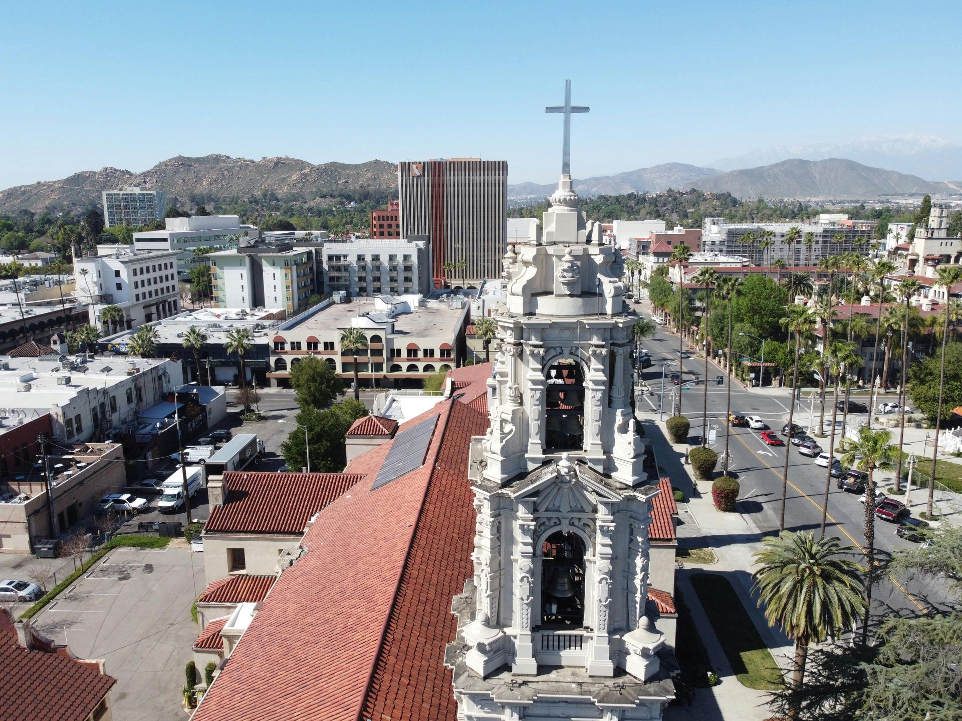 Downtown Riverside rooftops inspected by a roofing contractor in Riverside, CA