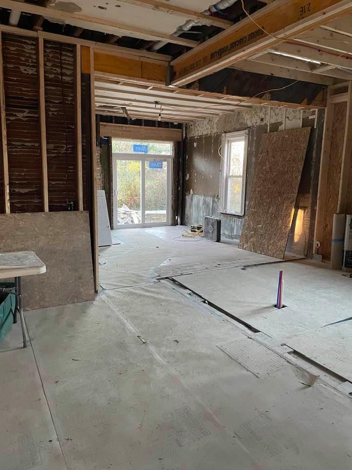 A large room is being remodeled. 