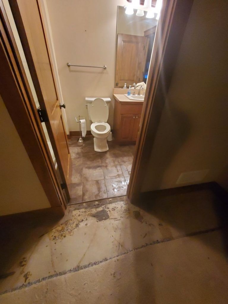 Hallway to bathroom damage.