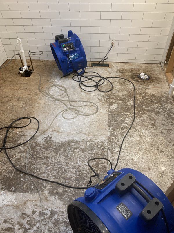 An industrial blue vacuum cleaner is sitting on the floor next to a fan.