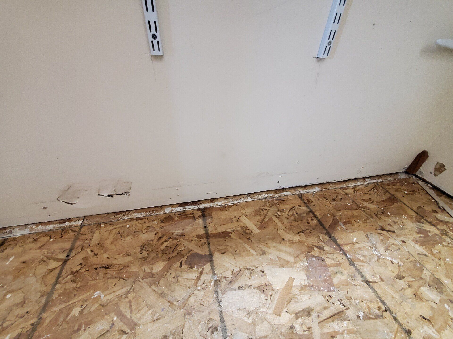 A room with a wooden floor and a white wall.