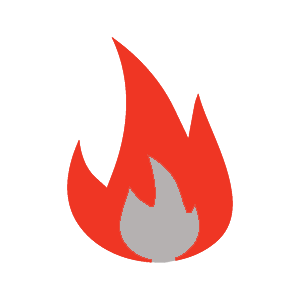 A red fire icon with a gray flame on a white background.