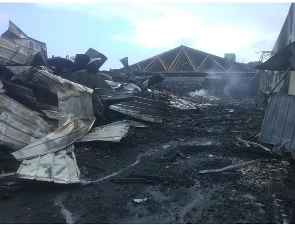 A building that has been partially destroyed by fire.