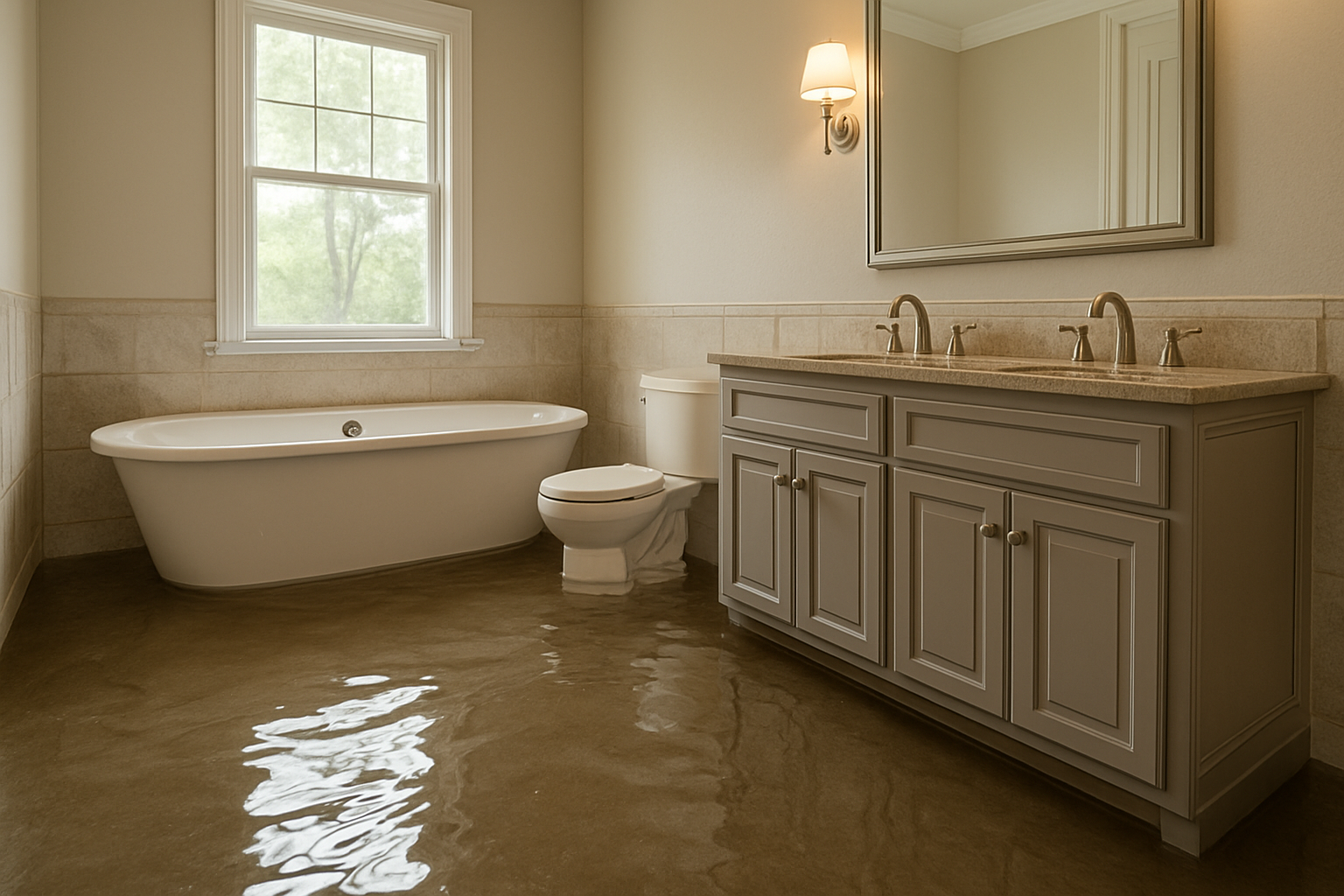 A bathroom with a bathtub and a vacuum cleaner