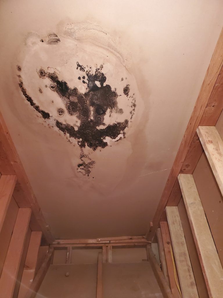 Hole in a water damaged ceiling.