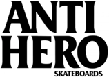 The logo for anti hero skateboards is black and white.