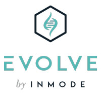 The logo for evolve by inmode shows a dna strand in a hexagon.