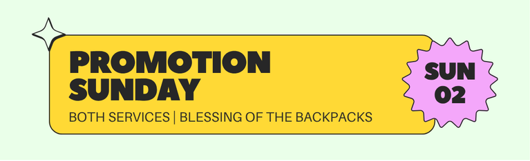 Promotion Sunday graphic: A light green background with a banner that reads 