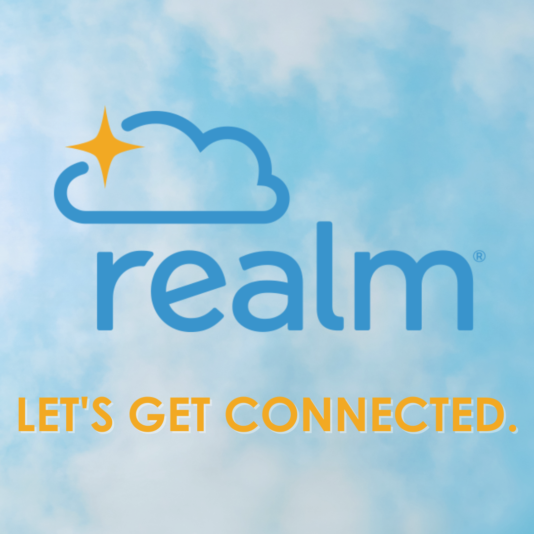 Realm logo: blue cloud with starburst, text 