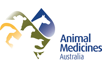 Logo for Animal Medicines Australia; silhouettes of dog, sheep, and horse inside a blue and green diamond.