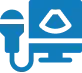Blue icon of an ultrasound machine displaying a triangular image.