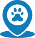 Blue location pin with a white paw print.