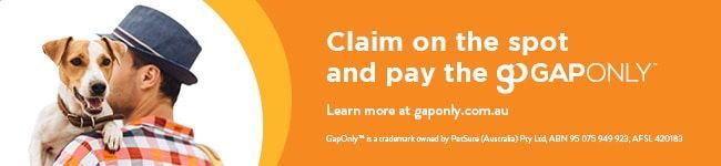 Man with dog on shoulder, text