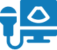 Blue icon of an ultrasound machine displaying a fetal image.