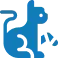 Blue cat pawing, stylized icon.