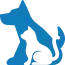 Blue silhouette of a dog and a cat, representing pet care.