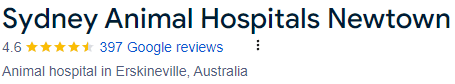 Sydney Animal Hospitals Newtown, rating 4.6 with 397 Google reviews, animal hospital in Erskineville, Australia.
