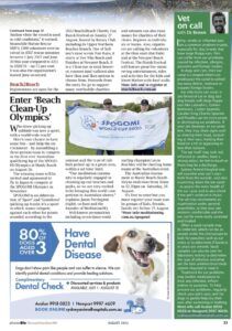 Page from a magazine with text, photos, and a dog's photo. Headline: 