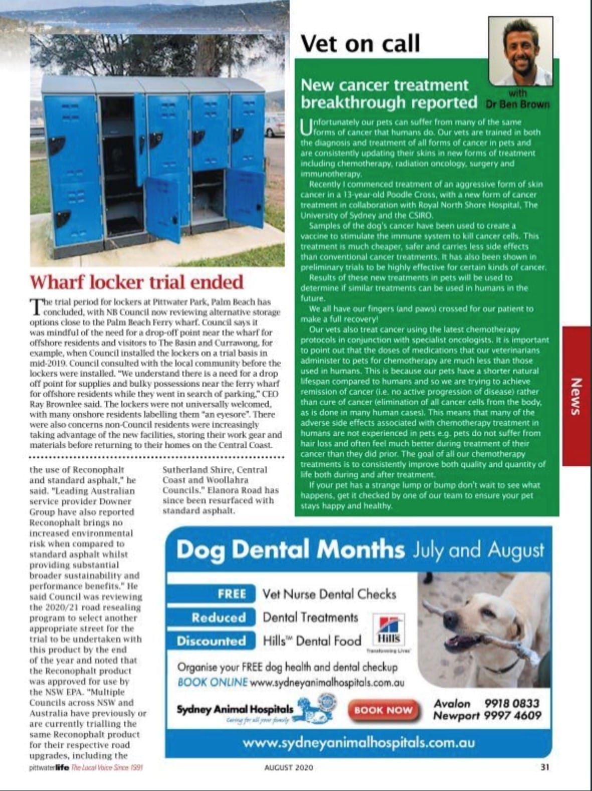 Blue lockers on a wharf. Text: