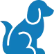 Blue silhouette of a seated dog, facing right, with long ears and tail.