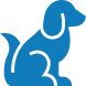 Blue stylized illustration of a dog sitting with its tail curled.