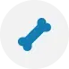 Blue dog bone icon on a white circle.