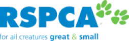 RSPCA logo: blue text with green paw prints, text reads 