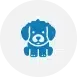Blue cartoon dog icon on a white circle.