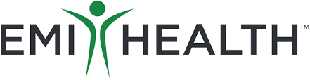 EMI Health logo featuring the word "EMI" and "HEALTH" in dark gray, separated by a green stylized human figure.