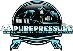 A blue-and-black logo for AA Purepressure featuring a house silhouette, two crossed pressure washers, and company text.