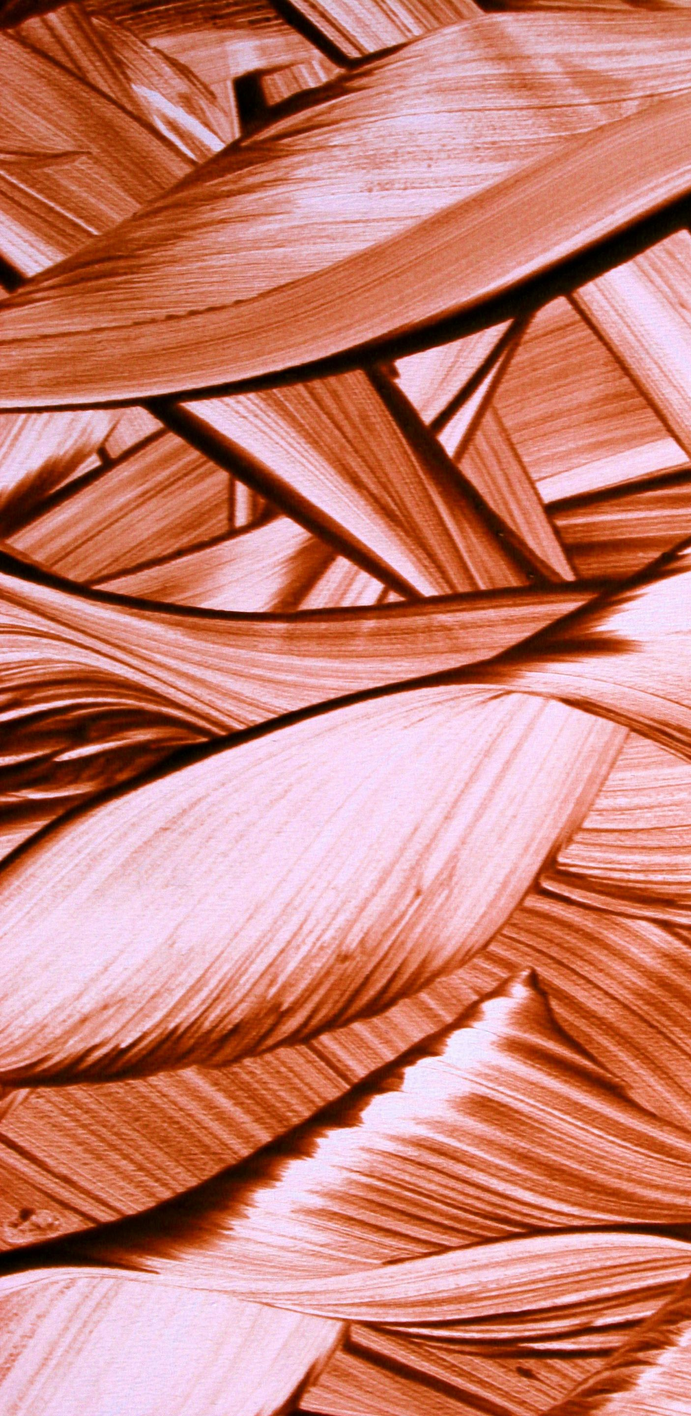 Abstract composition of layered, earthy brown brushstrokes with a hint of pink.