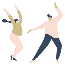 Two women are dancing together with their arms in the air.