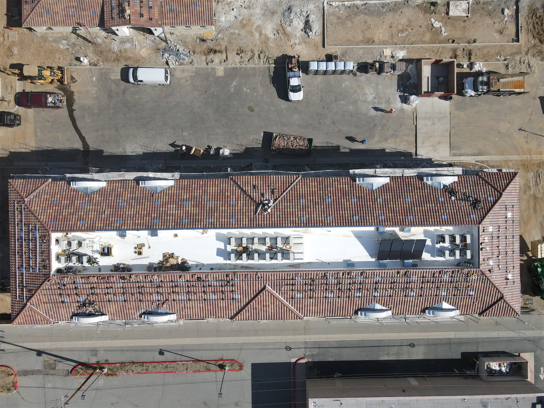 an aerial view of a large building under construction