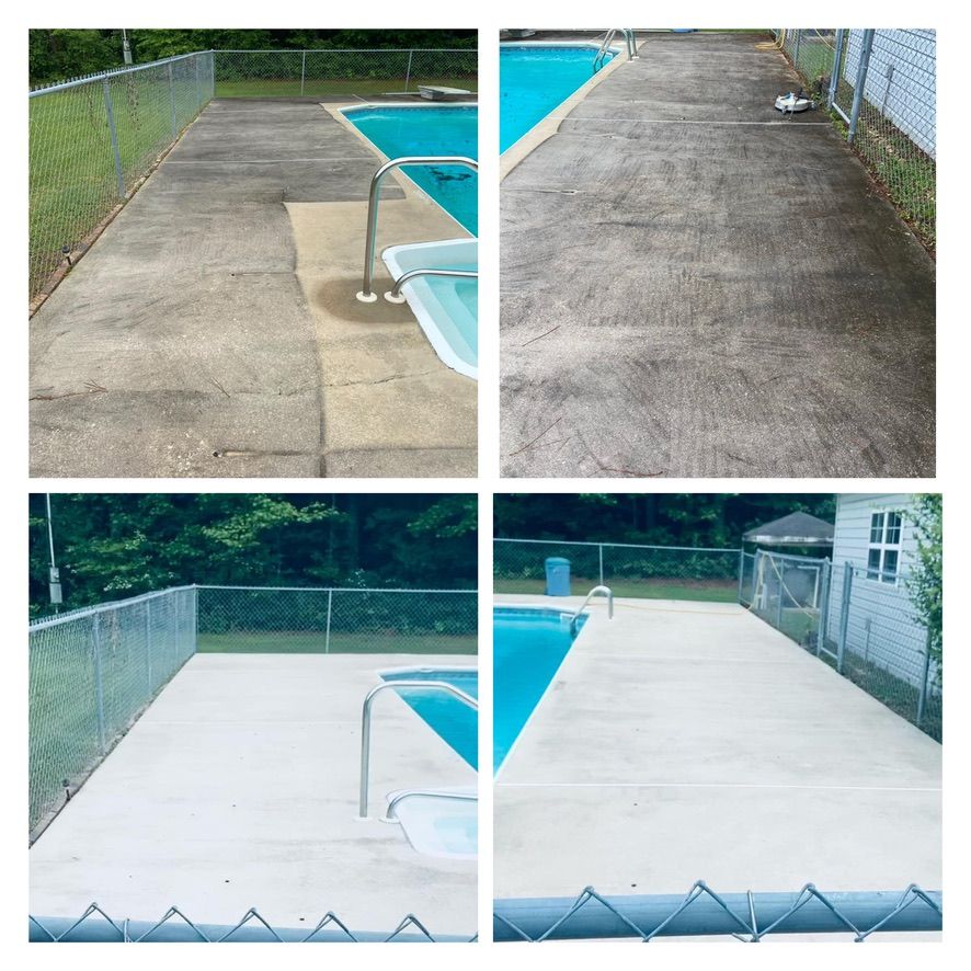 A before and after photo of a swimming pool