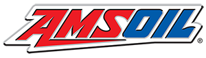 A red , white and blue amsoil logo on a white background.