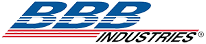 A blue and white logo for bbb industries on a white background.