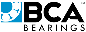 The logo for bca bearings is blue and black.